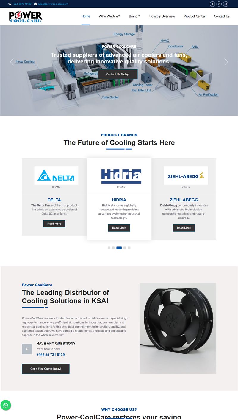 Power Cool Care website designed by Winsetinfo